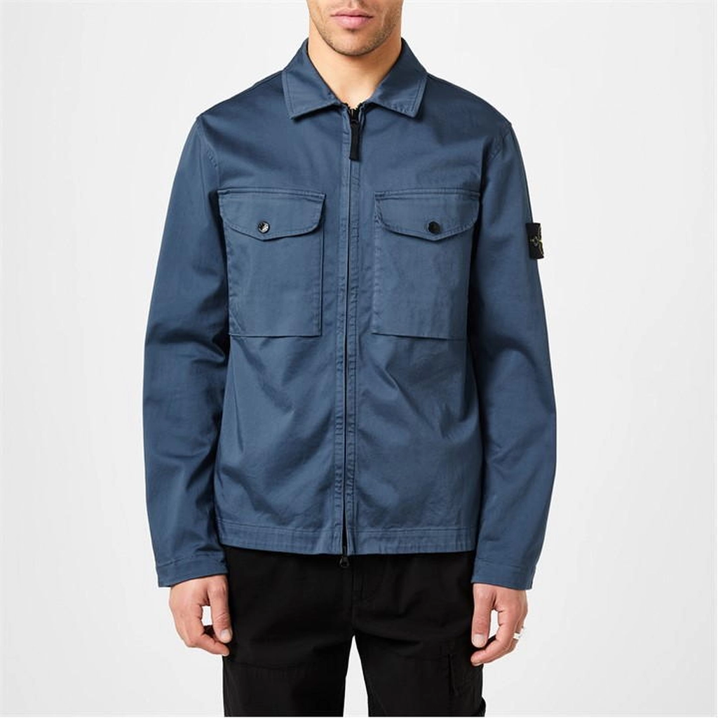 Stone Island Stretch Cotton Satin Overshirt - Blue